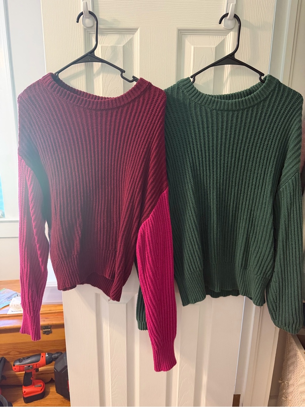 a new day Burgundy and Forest Green Chunky Crew Neck Sweaters